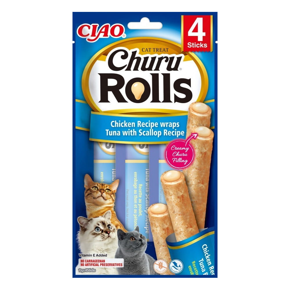 Inaba Churu Rolls Przysmak dla Kota Kurczak z Tuńczykiem i Przegrzebkami 4x10g (40g)